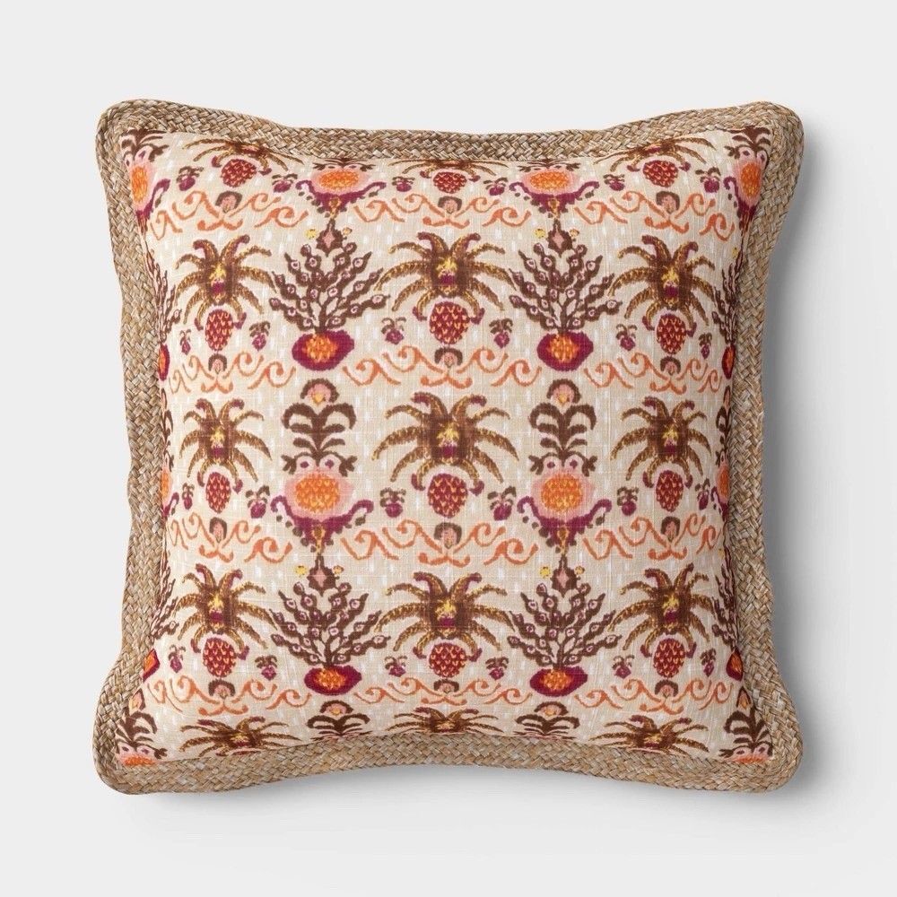 18"x18" Ikat Print Trimmed Pillow Multi - Warm - Threshold
